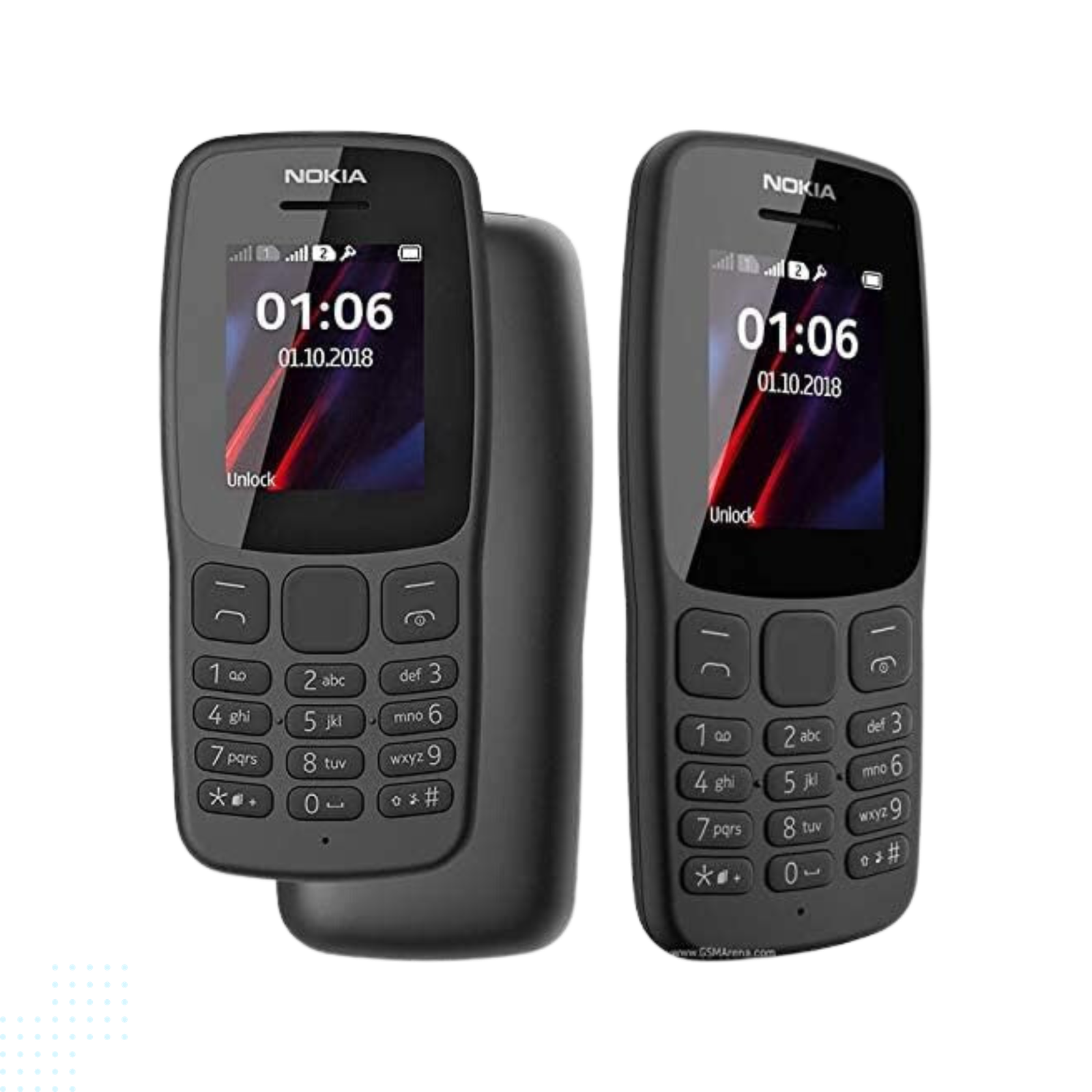 Nokia 106 all carriers 4GB Dual Sim 2018 Dark Grey With LED Torch - FM Radio - Big Button Phone