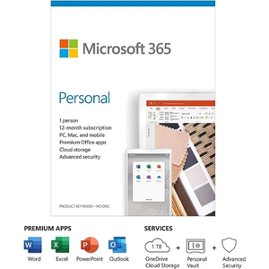 Microsoft 365 Personal (Office 365 Apps), 1 User, 1 Year Subscription